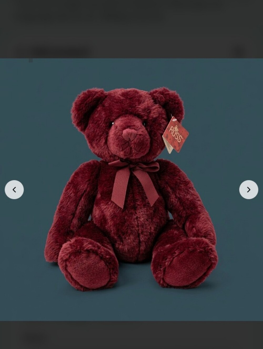 Vintage Russ Berrie Rhapsody Teddy Bear Burgundy Crimson Red Plush Ribbon